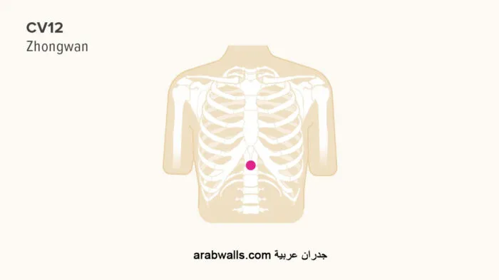 نقاط العلاج بالضغط لآلام المعدة والغازات والانتفاخ 5 تشونغوان (CV12)
